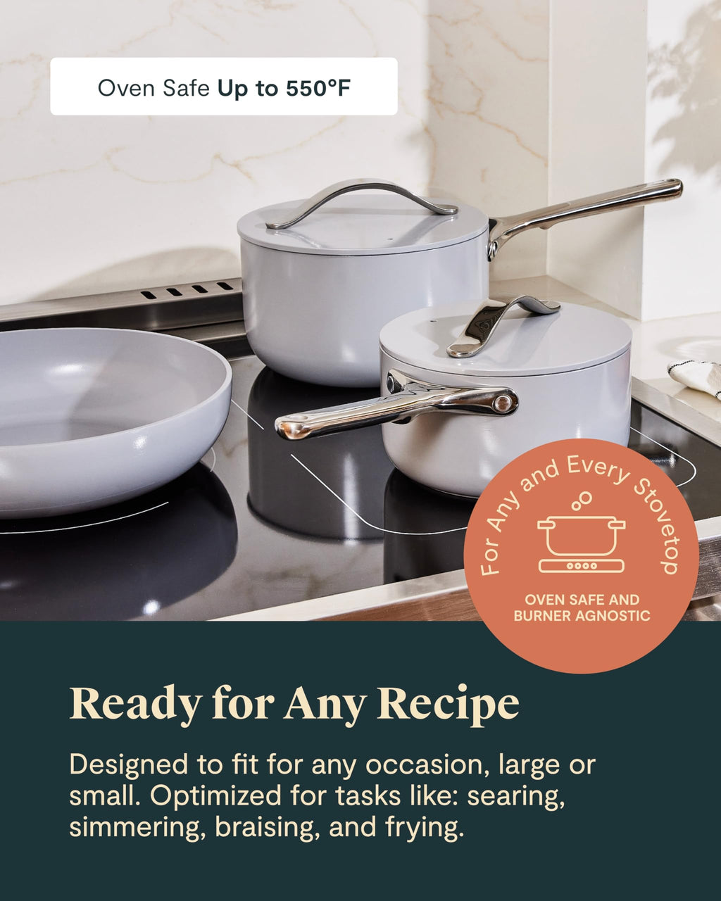 Caraway Non-stick Ceramic Cookware Set (12 Piece) Pots, Pans, Lids and Kitchen Storage - PFAS & PFOA Free - Oven Safe Pan Set & Compatible with All Stovetops - Cream