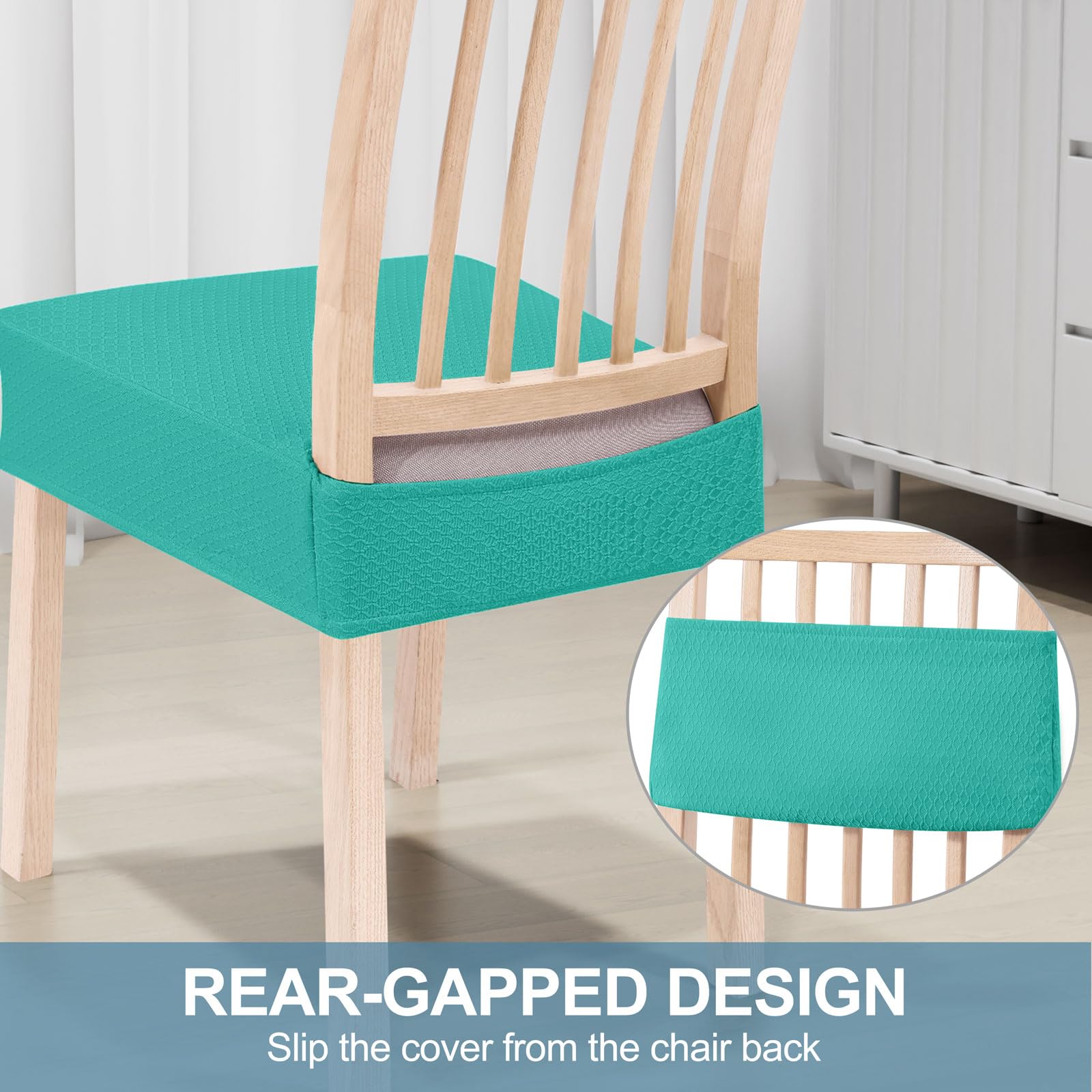 Smiry Stretch Jacquard Seat Covers for Dining Room Chairs Set of 6, Removable Washable Chair Seat Protector Slipcovers, No Rear Covers, Beige