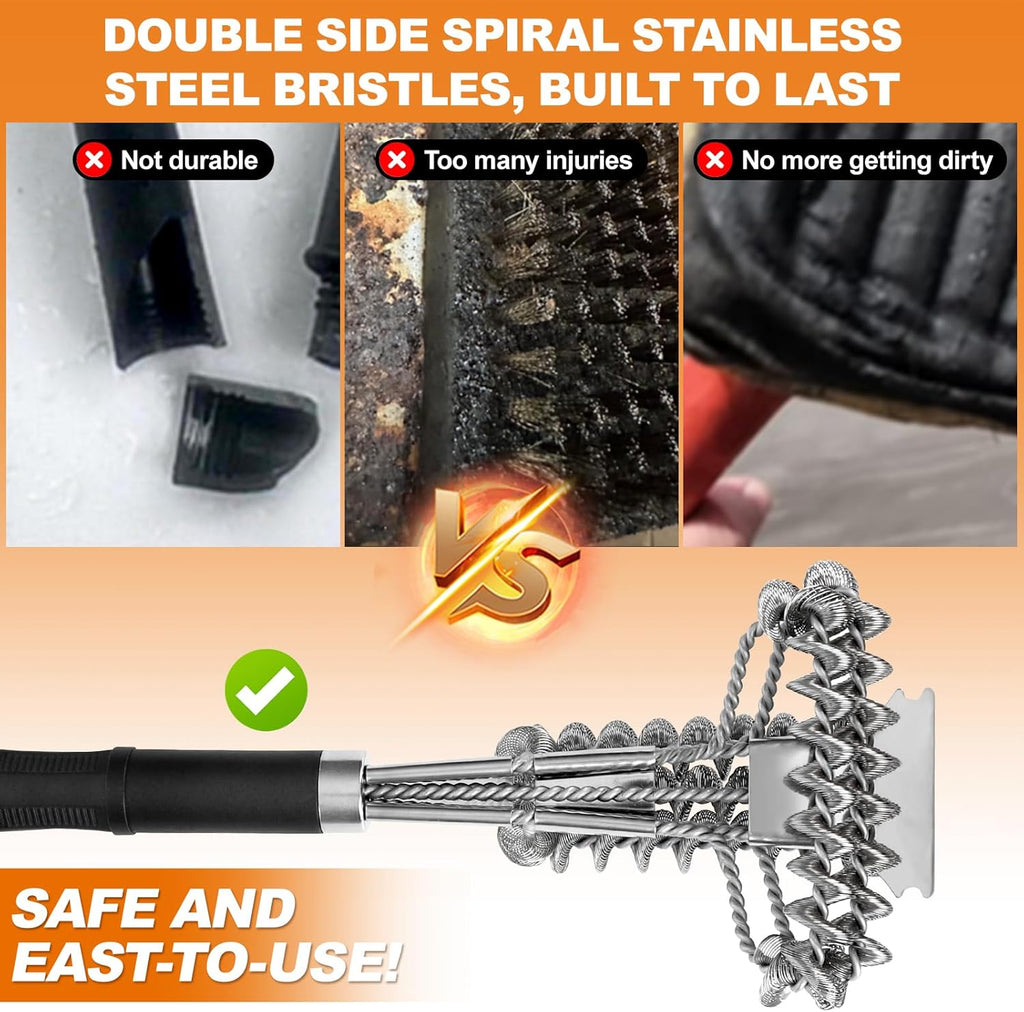 18" Bristle Free Grill Brush Barbecue Triple Scrubbers Cleaning Brush for Gas or Charcoal Grills,Compatible with Stainless Steel/Cast Iron/Porcelain Grill Grates