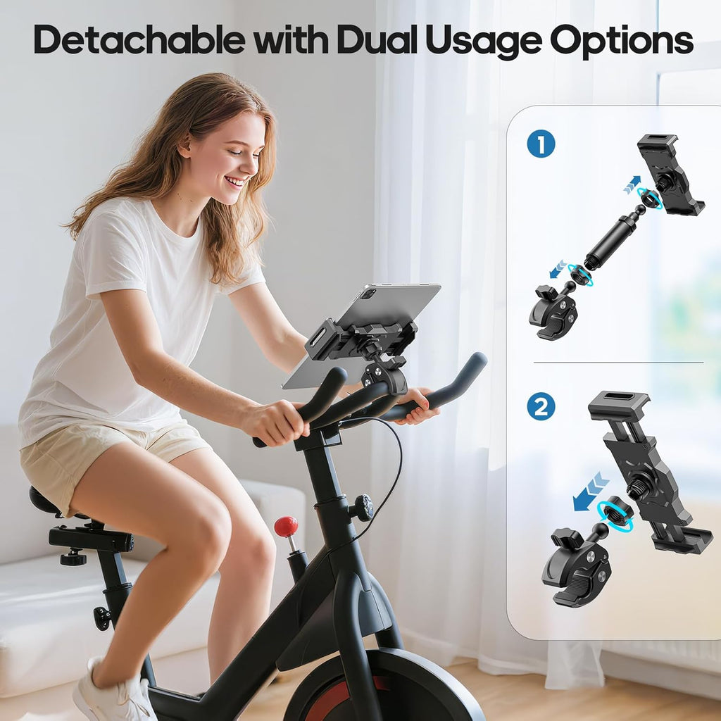 KDD iPad Holder for Mic Stand, Adjustable Tablet & Phone Mount for Microphone Music Stand, Fitness Bike Handlebar Bracket, Fit for iPad Pro 12.9, Air, Mini, Galaxy Tabs, iPhone(4.7-13”)