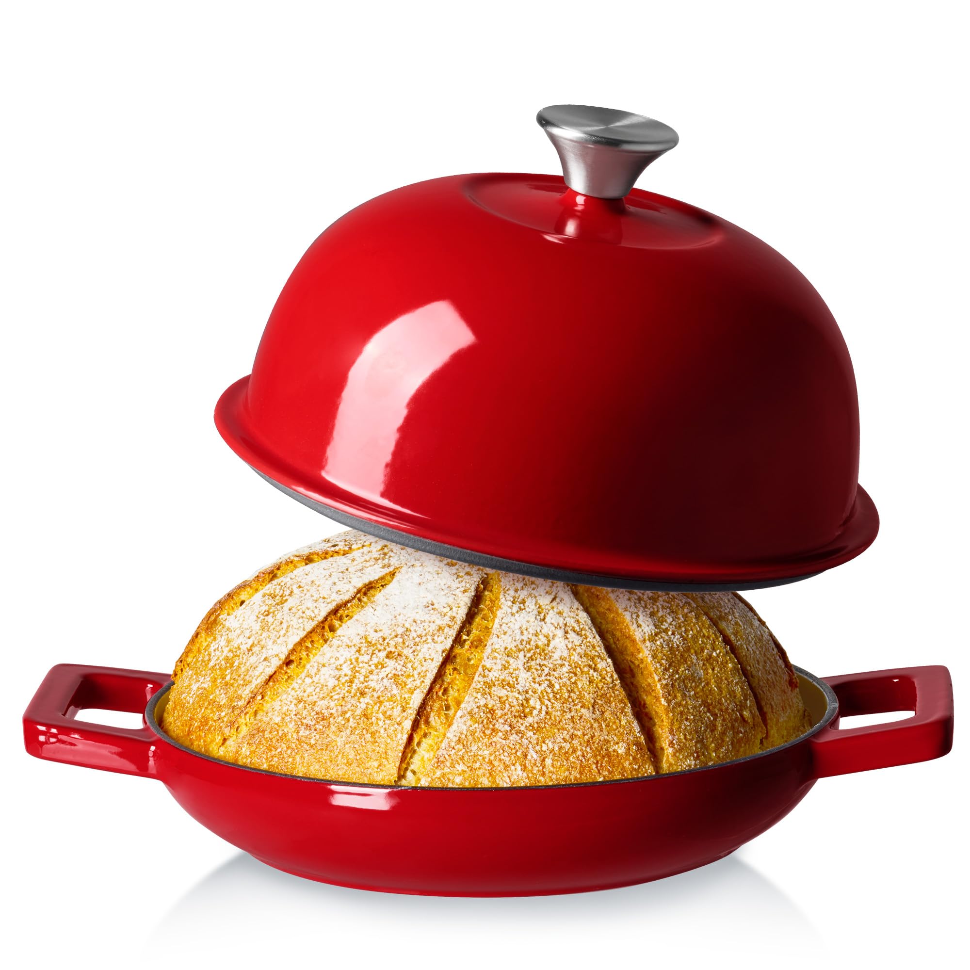 CAROTE 2QT Enameled Cast Iron Dutch Oven Pot with Lid, Mini Round Dutch Oven for Small Sourdough Bread, Stews, Soups, Sauces, Beans, Rice, Serves 1-2, Dual Handles, Healthy & Non-Toxic, All Stovetop Compatible, Oven Safe up to 500° F, White