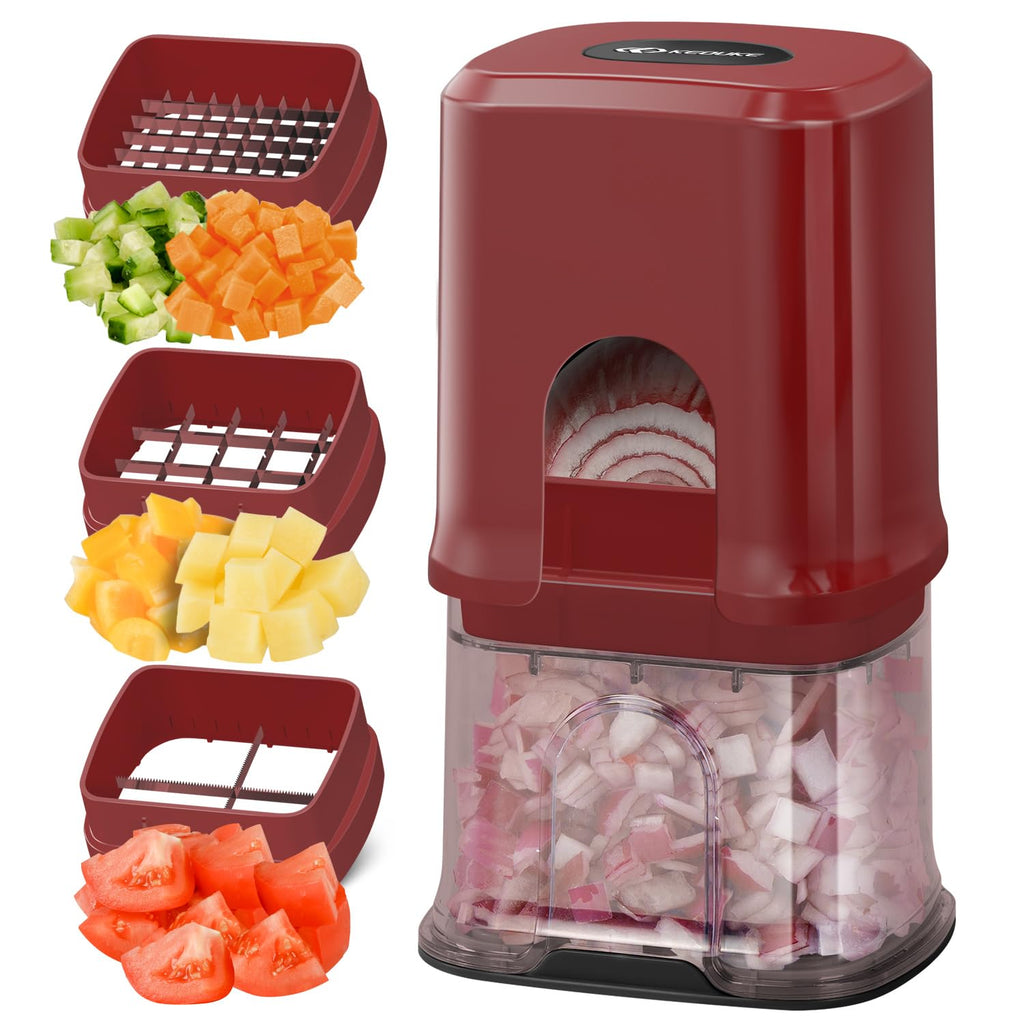 KEOUKE Multifunctional Vegetable Chopper White - 3 Interchangeable Blades Potato French Fry Cutter with Container & Storage Box Food Chopper Dicer for Cucumber, Tomato, Carrot, Onion
