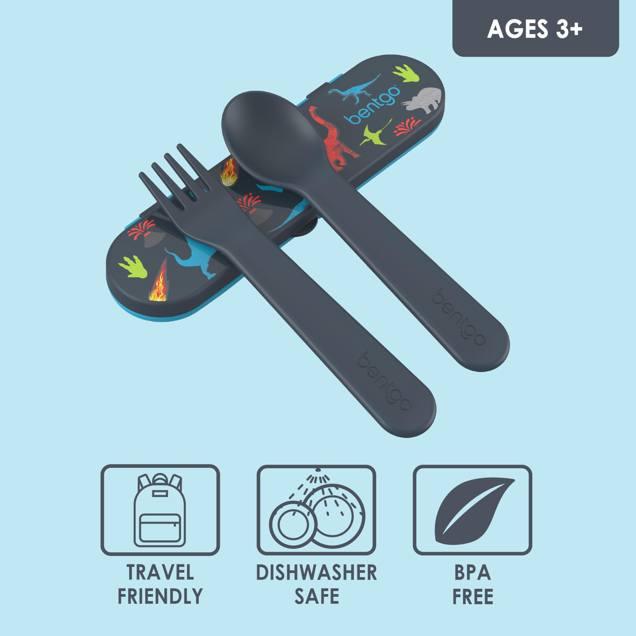 Bentgo Kids Utensil Set - Reusable Plastic Fork, Spoon & Storage Case BPA-Free Materials, Easy-Grip Handles, Dishwasher Safe Ideal for School Lunch, Travel, Outdoors (Rainbows and Butterflies)