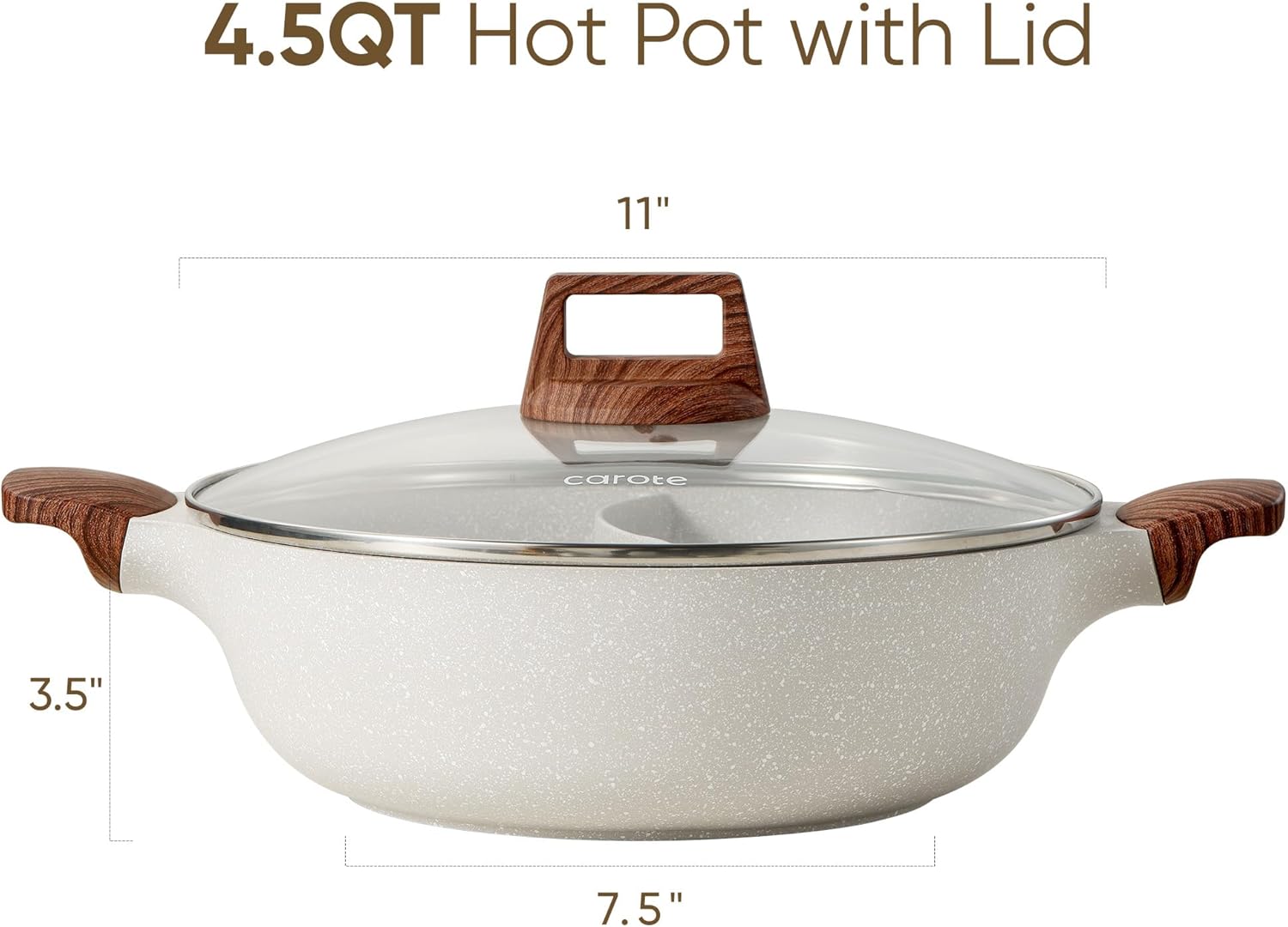 CAROTE Hot Pot with Divider Double Flavor Divided Stockpot with Glass Lid, Dual Sided Nonstick Stock Pot, Shabu Shabu Pots, Cookware for Induction Cooktop Gas Stove, 4.5-QT