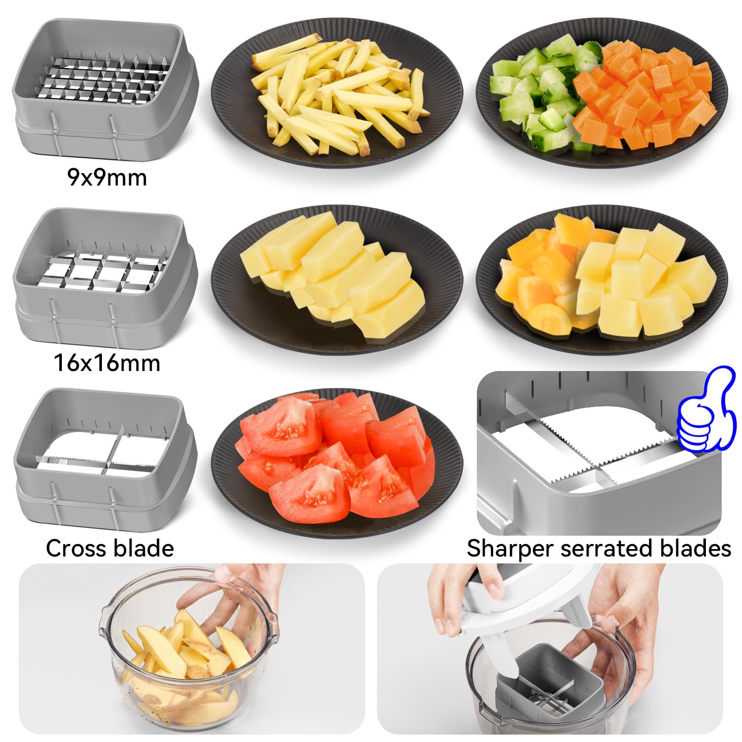KEOUKE Multifunctional Vegetable Chopper White - 3 Interchangeable Blades Potato French Fry Cutter with Container & Storage Box Food Chopper Dicer for Cucumber, Tomato, Carrot, Onion