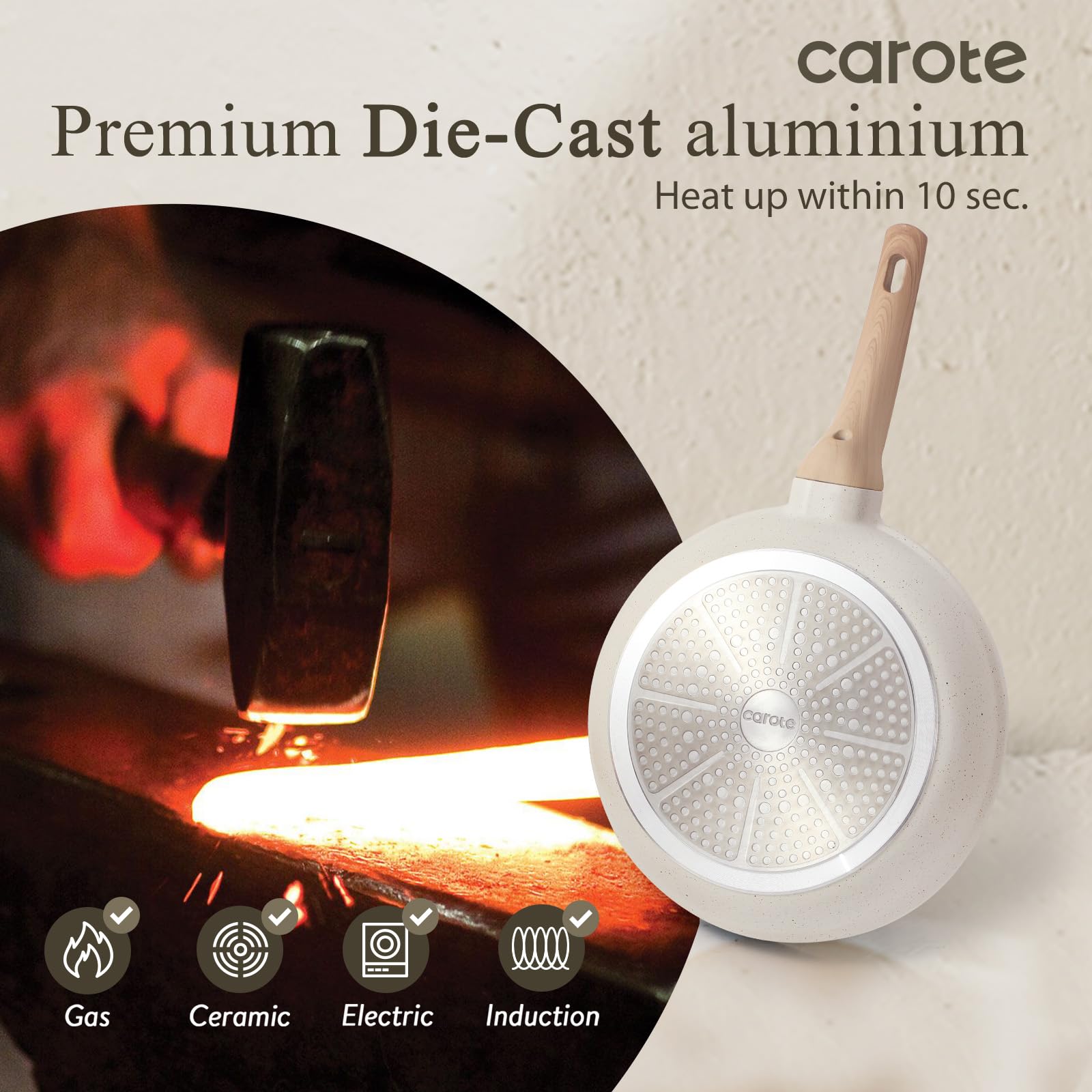 CAROTE Nonstick Frying Pan Skillet,Non Stick Granite Fry Pan Egg Pan Omelet Pans, Stone Cookware Chef's Pan, PFOA Free,Induction Compatible(Classic Granite, 8-Inch)