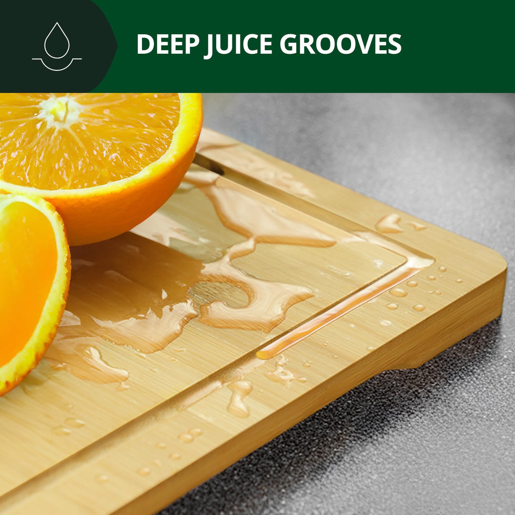 ROYAL CRAFT WOOD Organic Bamboo Cutting Board with Juice Groove - Kitchen Chopping Board for Meat (Butcher Block) Cheese and Vegetables