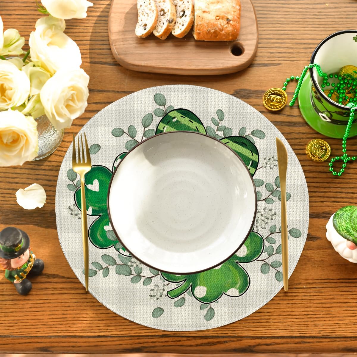 Artoid Mode Bufflao Plaid Shamrock St. Patrick's Day Placemats Set of 4, 12x18 Inch Seasonal Spring Table Mats for Party Kitchen Dining Decoration