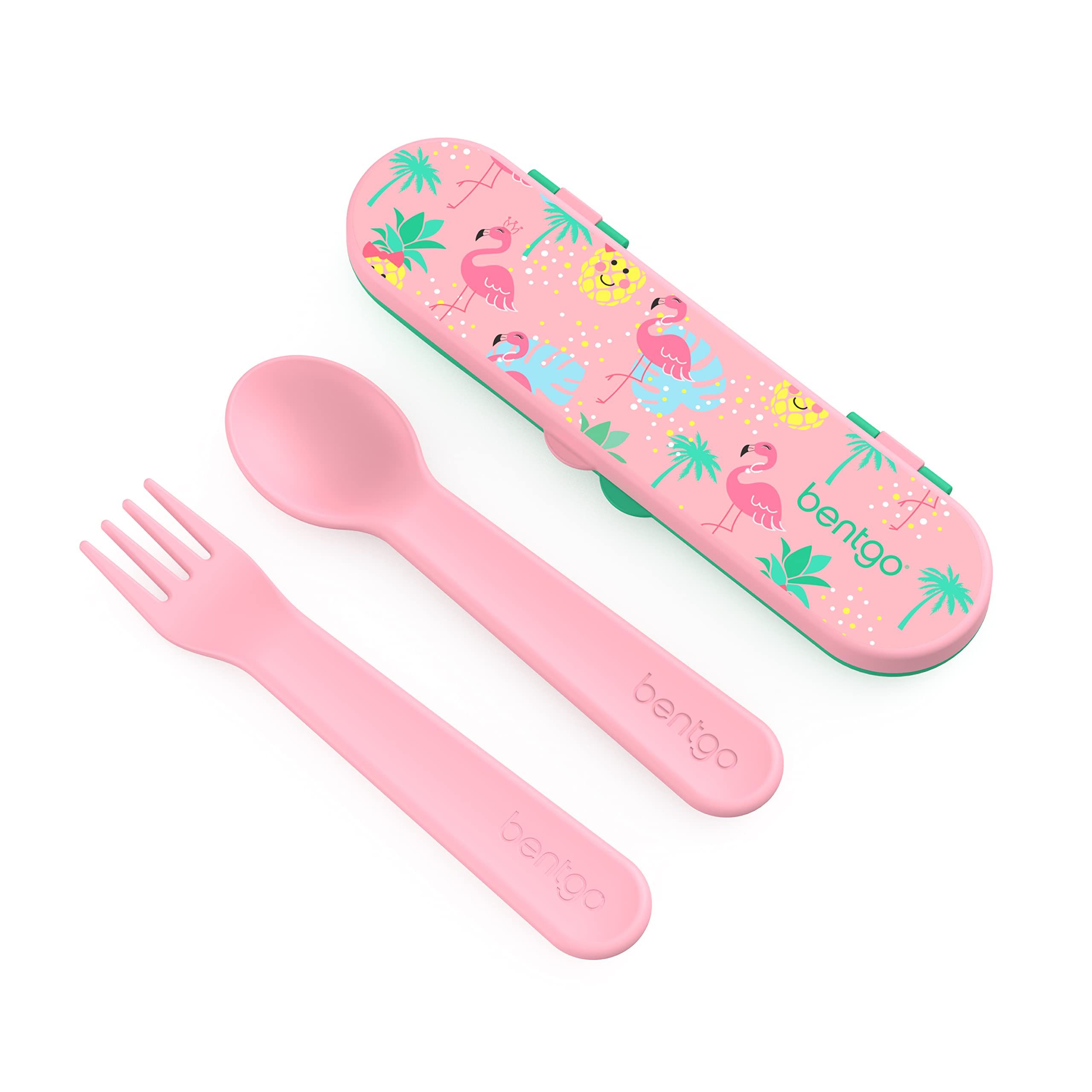 Bentgo Kids Utensil Set - Reusable Plastic Fork, Spoon & Storage Case BPA-Free Materials, Easy-Grip Handles, Dishwasher Safe Ideal for School Lunch, Travel, Outdoors (Rainbows and Butterflies)