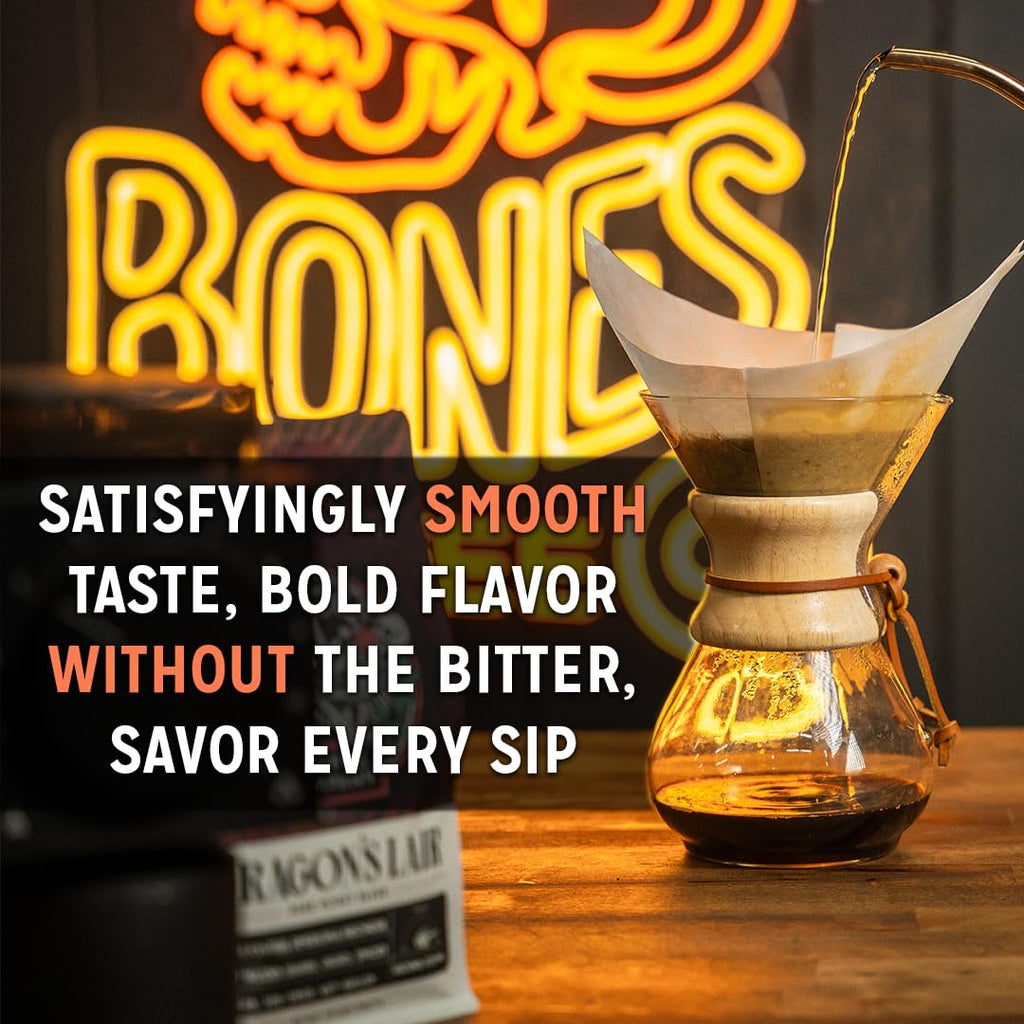 Bones Coffee Company Carrot Cake with Sweet Cream Cheese Flavored Coffee, Medium Roast Low Acid Arabica Beans Compatible with Auto drip and French Press Coffee Maker, 12 Oz Ground