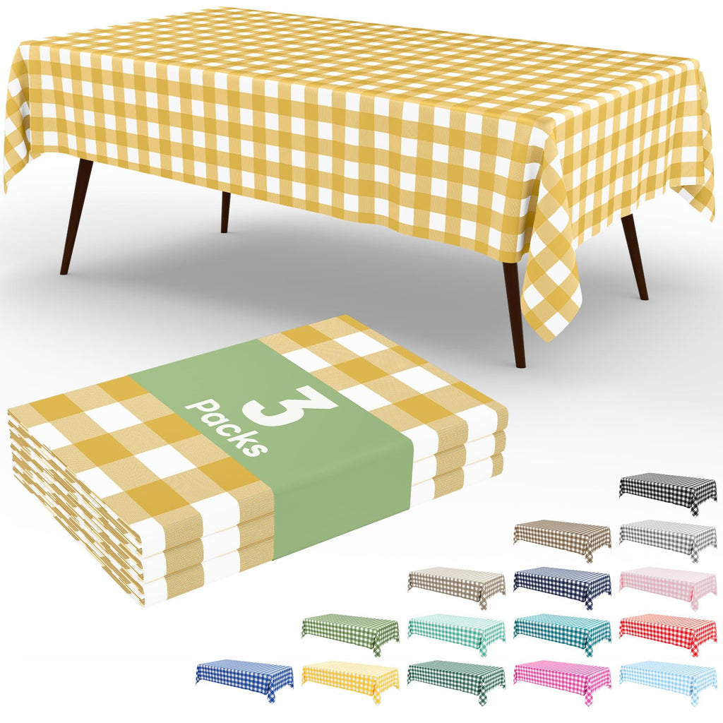 Smiry 3 Pack Red Gingham Disposable Tablecloths - 54" x 108" Heavy Duty Plastic Table Cloth, Waterproof Buffalo Plaid Table Covers for Picnic, Banquets, Outdoor Parties