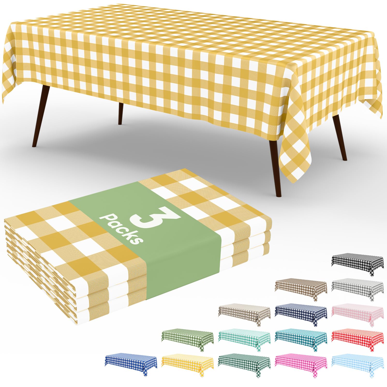 Smiry 3 Pack Red Gingham Disposable Tablecloths - 54" x 108" Heavy Duty Plastic Table Cloth, Waterproof Buffalo Plaid Table Covers for Picnic, Banquets, Outdoor Parties