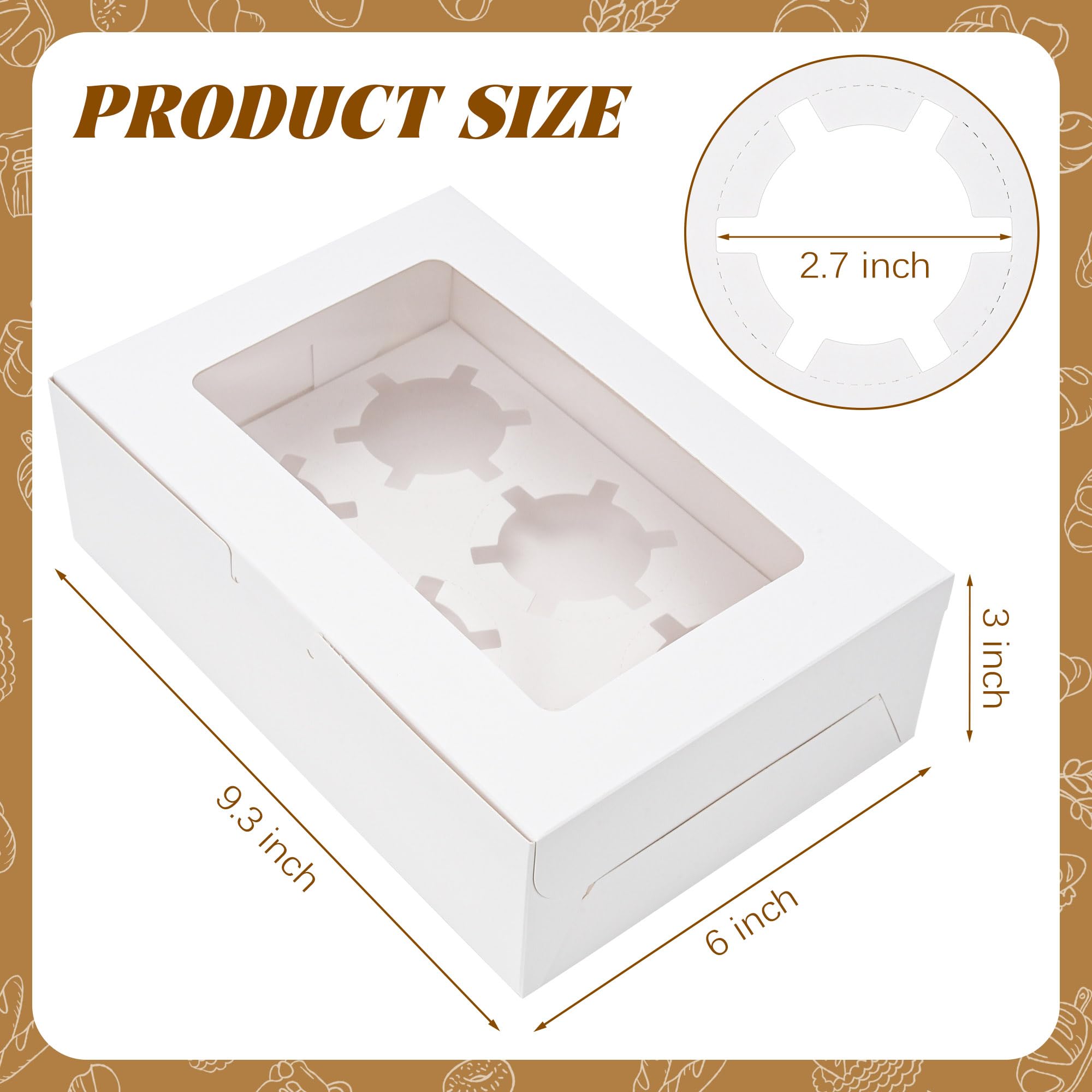 15 Pack Cupcake Boxes with Inserts 6 Holders, White Standard Bakery Boxes with Window Food Grade Cupcake Containers 6 Count for Muffins