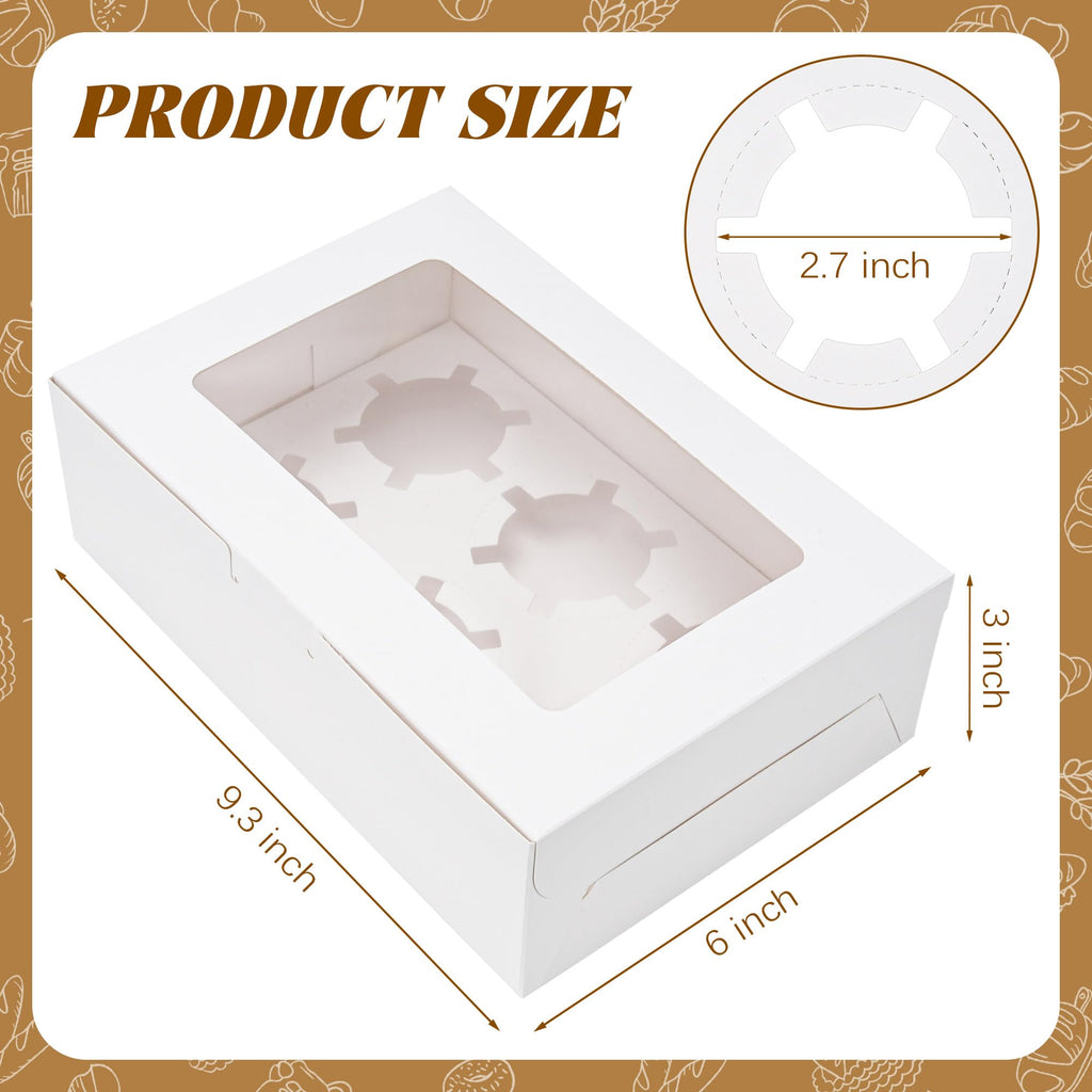 15 Pack Cupcake Boxes with Inserts 6 Holders, White Standard Bakery Boxes with Window Food Grade Cupcake Containers 6 Count for Muffins