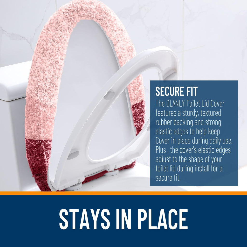 OLANLY Soft Microfiber Bathroom Toilet Lid Cover, Machine Washable Seat Covers, 17.5x15, Stays in Place Rubber Backing, Fits Most Round, Elongated and Oblong Lids, Accessories Decor, Gray