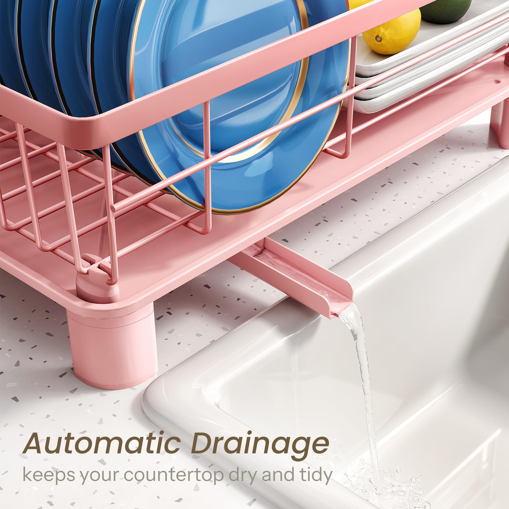 SNTD Dish Drying Rack - Small Dish Rack for Kitchen Counter, Stainless Steel Dish Drainer with Utensil Holder and Drainboard, 11" W x 15" L (Black)