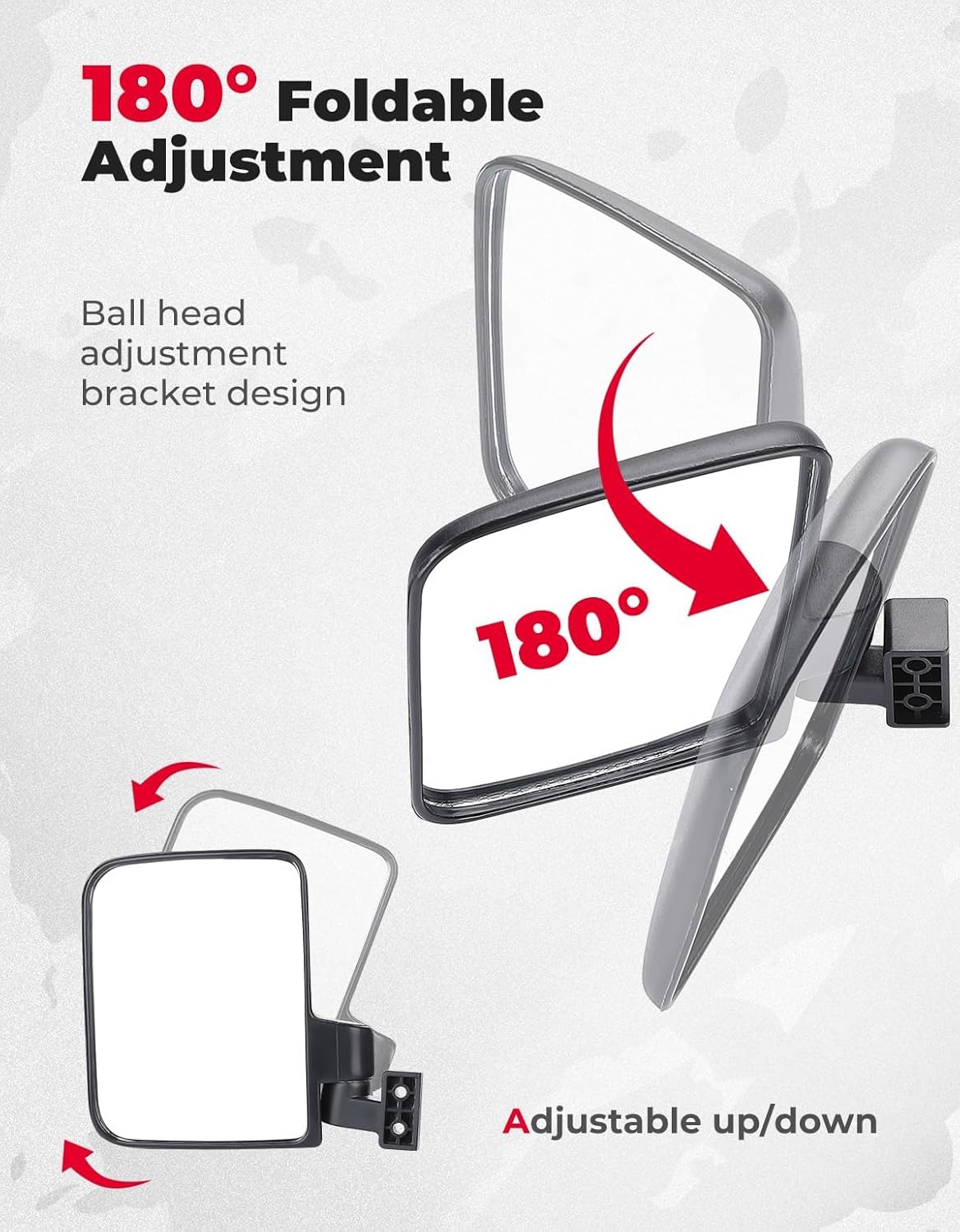 KEMIMOTO No Drilling Golf Cart Side Mirrors, Universal Rear View Mirror for 0.75"-1.25" Square Rail, Folding Design Compatible with EZGO, Club Car, Drive2, ICON, Black