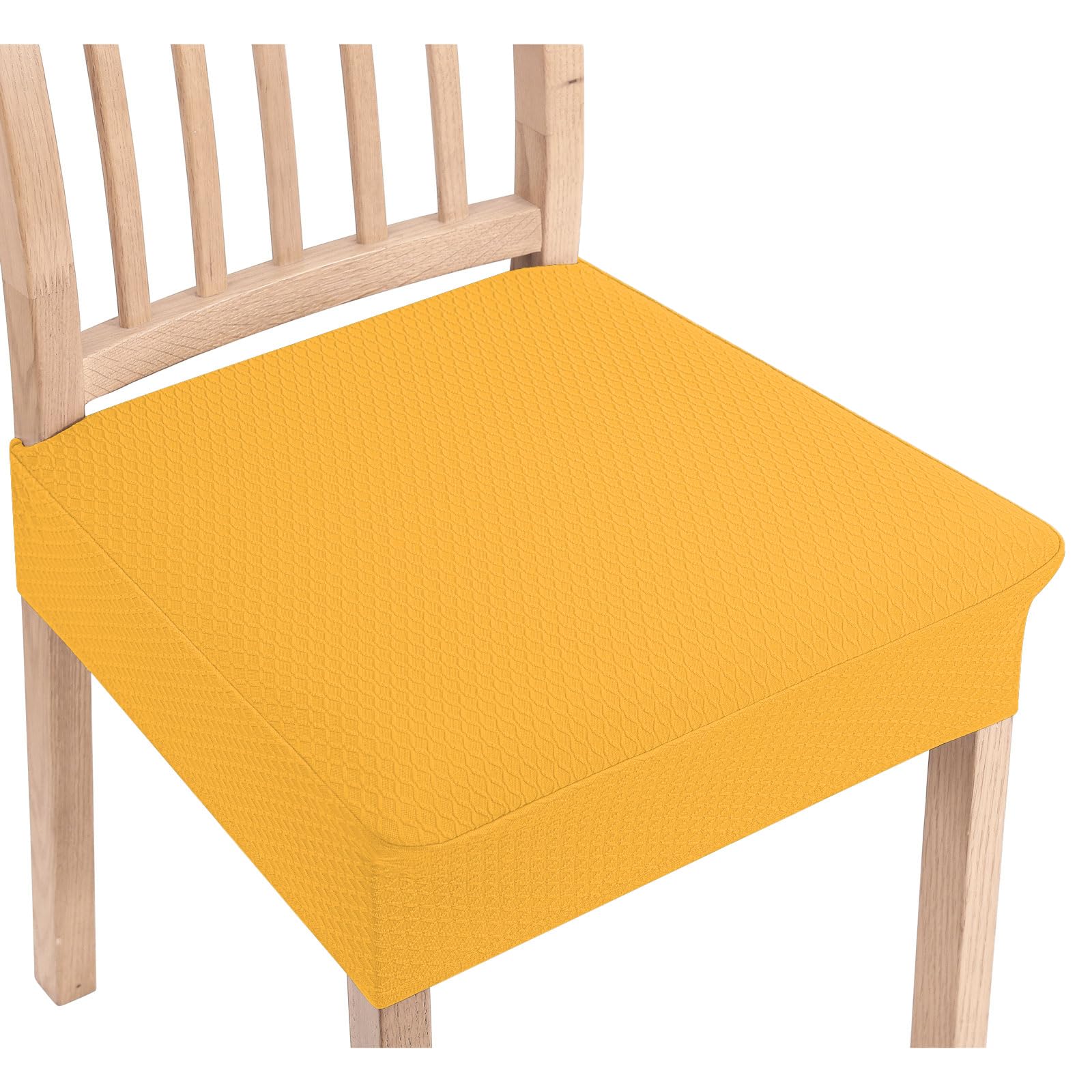 Smiry Stretch Jacquard Seat Covers for Dining Room Chairs Set of 6, Removable Washable Chair Seat Protector Slipcovers, No Rear Covers, Beige