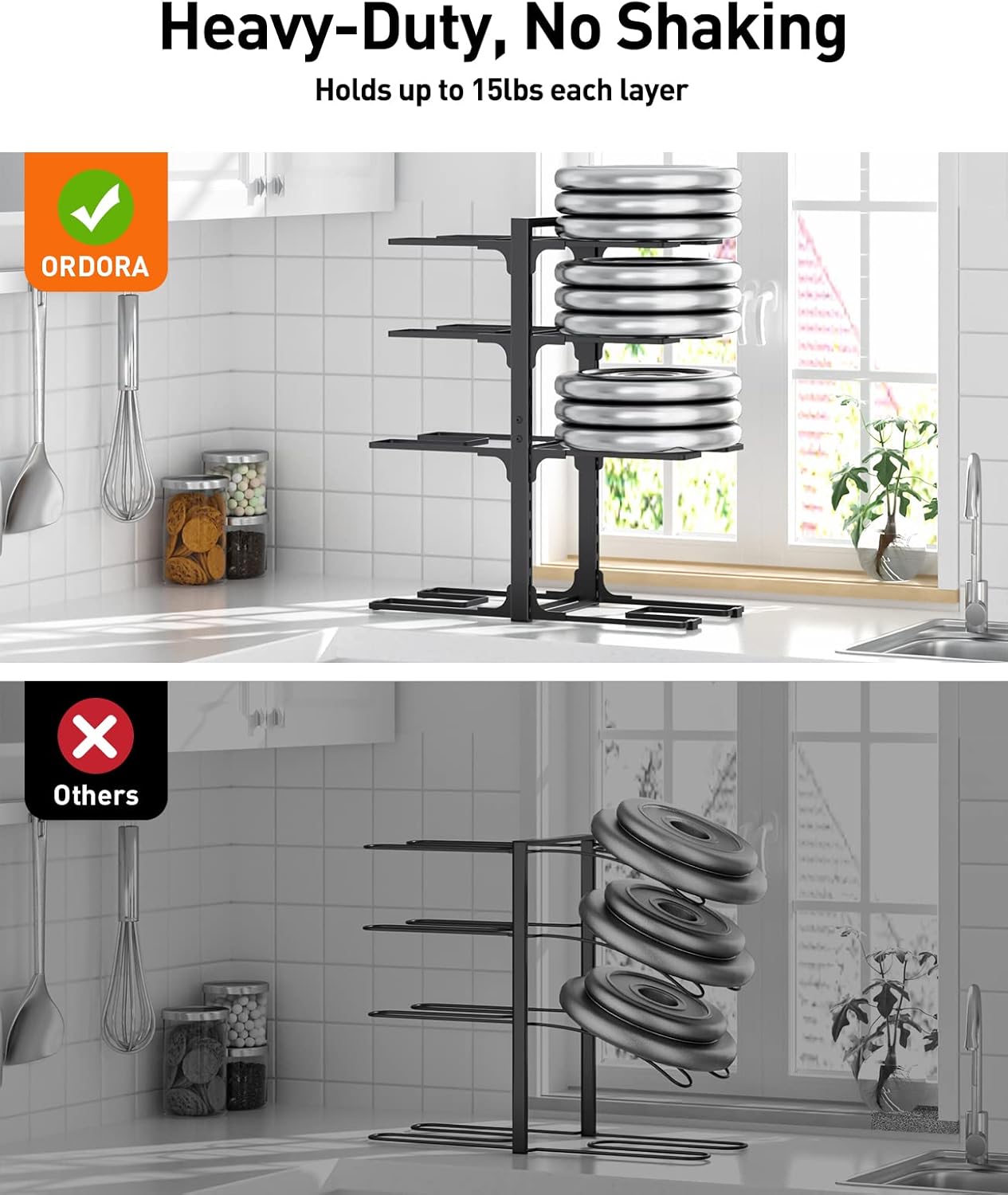 ORDORA Pots and Pans Organizer: under Cabinet, 20.8" Height & Expandable Large Dish Drying Rack, Stainless Steel Anti-Rust Dish Rack for Kitchen Counter