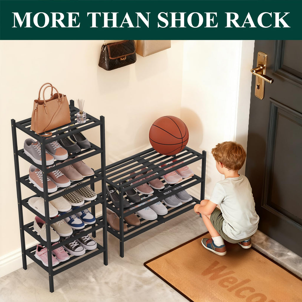 Smiry Bamboo Shoe Rack 3-Tier, Stackable Wooden Shoe Organizer for Entryway & Closet, Free Standing Wood Shoe Storage Shelf for Front Door & Small Spaces, Natural