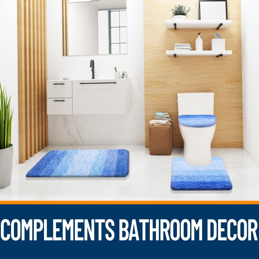 OLANLY Bathroom Rugs Sets 3 Piece, Soft Microfiber Absorbent Bath Mat, U-Shaped Contour Toilet Mat and Toilet Lid Cover, Quick Dry, Machine Washable, Toilet Cover and Rug Set for Bathroom, Grey