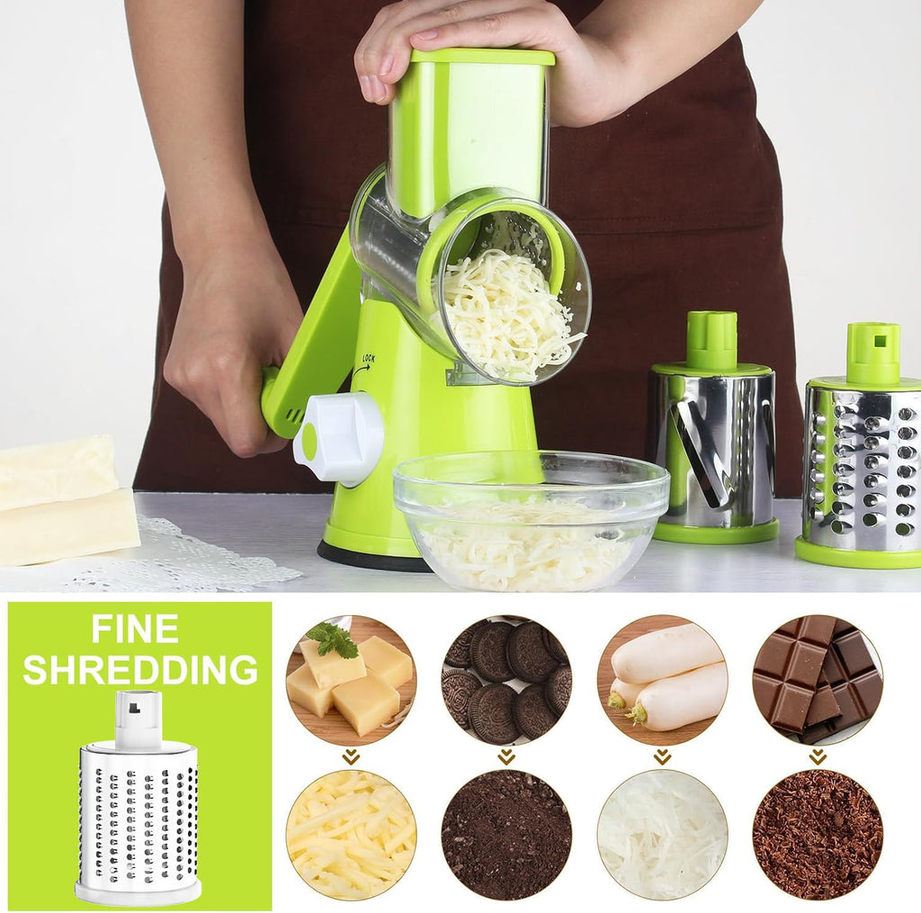 Cambom 5 in 1 Rotary Cheese Grater Hand Crank Cheese Shredder for Fresh Cheese, Vegetable, Nuts,Non-slip Suction Base, Black