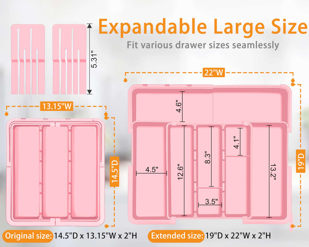 Large Utensil Drawer Organizer for Kitchen, Expandable Silverware Organizer Utensil Holder, Cutlery and Flatware Cooking Tray, Kitchen Drawer Organizers and Storage with Removable Knife Block, Black
