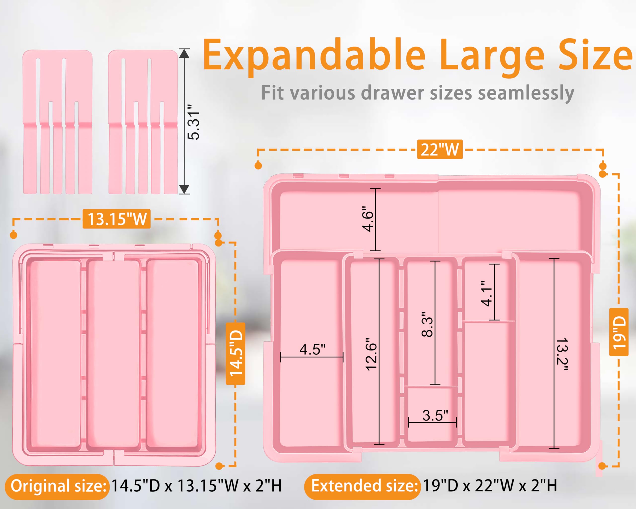 Large Utensil Drawer Organizer for Kitchen, Expandable Silverware Organizer Utensil Holder, Cutlery and Flatware Cooking Tray, Kitchen Drawer Organizers and Storage with Removable Knife Block, Black