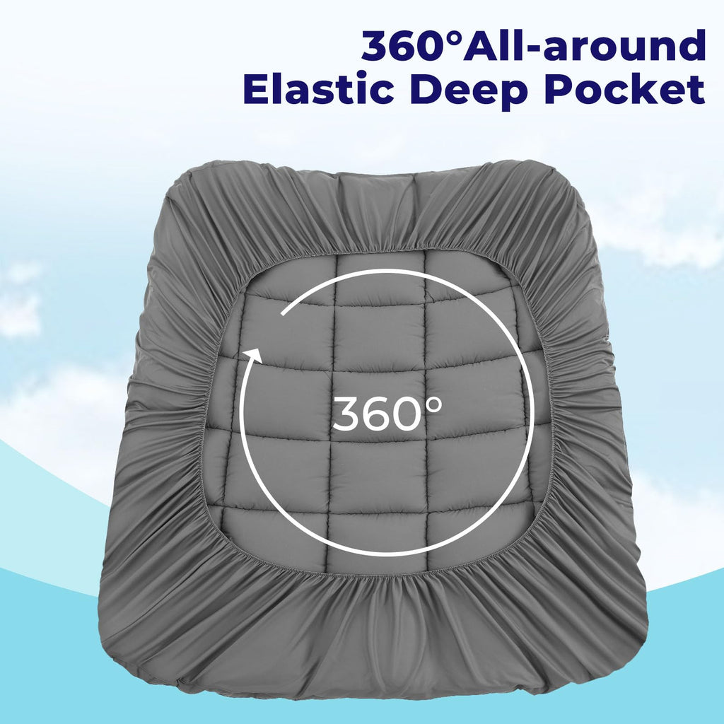 OLANLY Dual-Layer 4 Inch Queen Size Memory Foam Mattress Topper for Back Pain, 2 Inch Cooling Pillow Top Mattress Pad Cover and 2 Inch Gel Memory Foam Topper, Deep Elastic Pocket, Grey