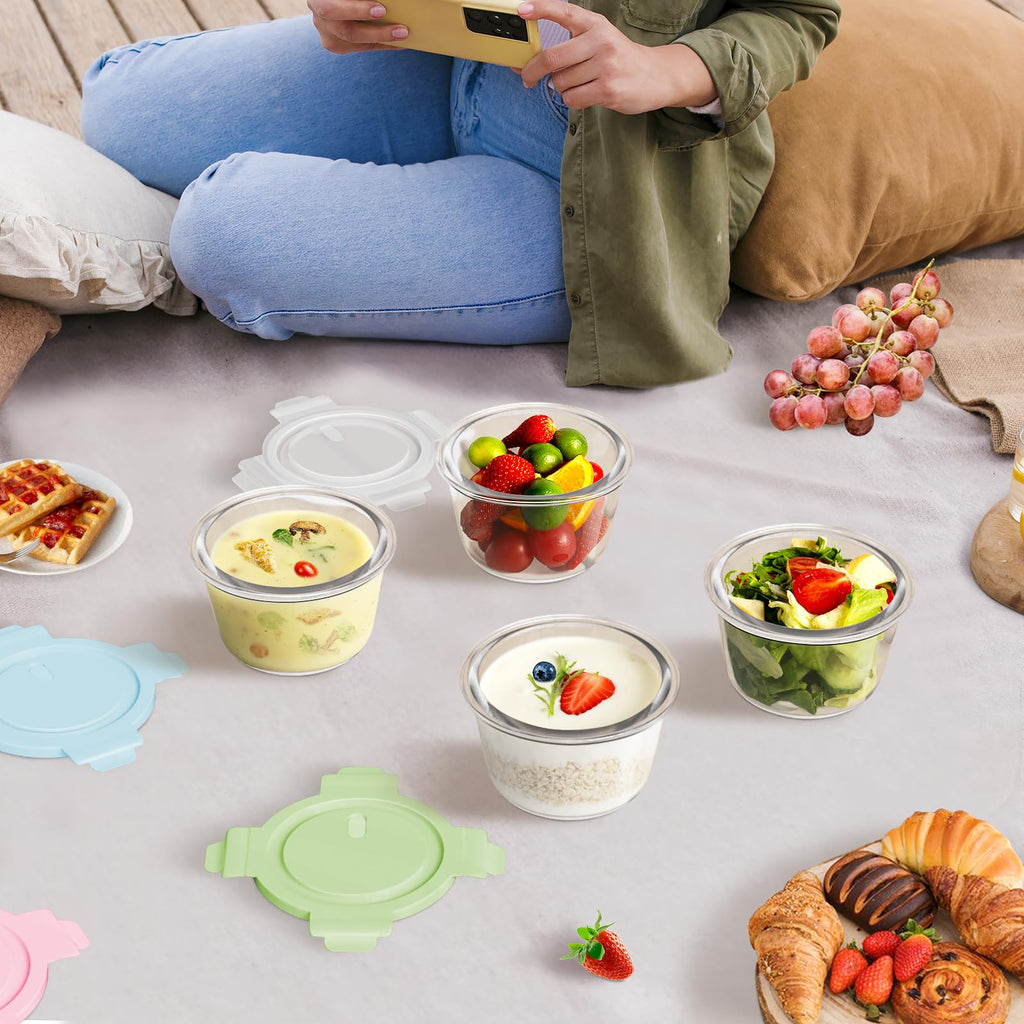 16oz Glass Meal Prep Containers, Airtight 2 Cup Glass Storage Containers with Lids, Heat-Resistant BPA-Free Borosilicate Glass Soup Container for Leftover, Microwave, Dishwasher&Freezer Safe (4 Packs)
