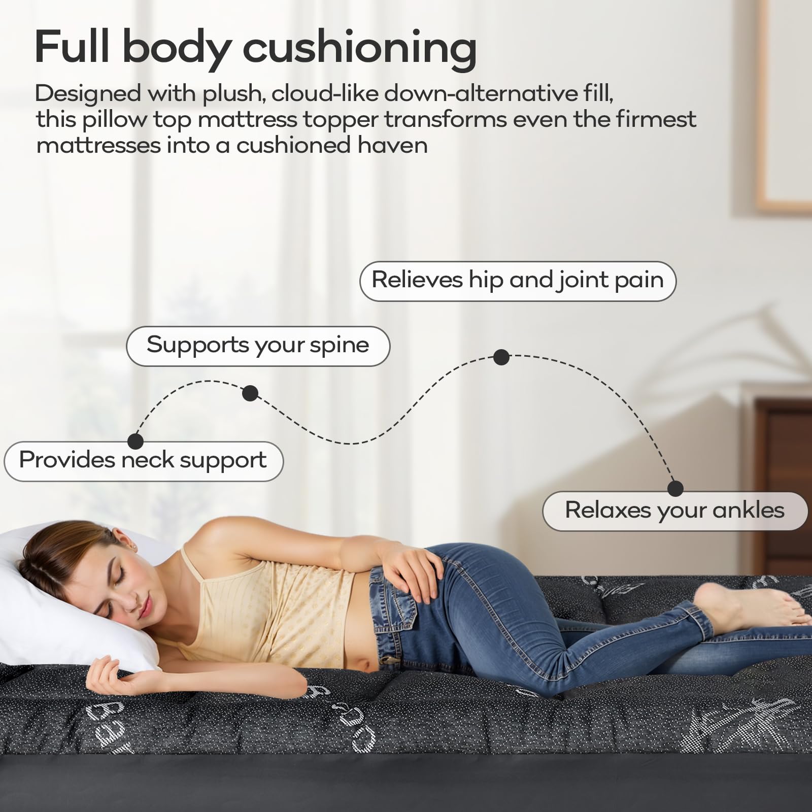 OLANLY Queen Mattress Topper – Viscose Made from Bamboo, Cooling Soft Queen Pillow Top Mattress Pad for Back Pain Relief, Plush Down Alternative Fill Bed Topper with Elastic Deep Pocket, Dark Gray