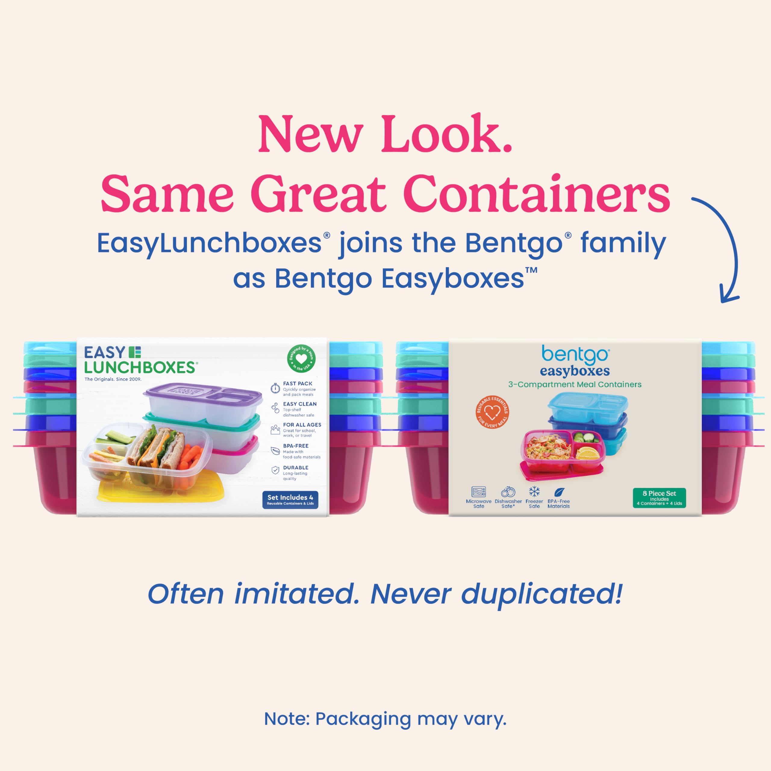 Bentgo Easyboxes - Original Stackable Lunch Boxes - Reusable 3-Compartment Food Containers for Kids and Adults - Bento Lunch Box for Meal Prep, School, & Work - BPA Free, Set of 4 (Classic)