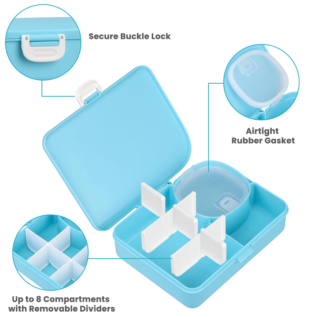 Snack Box Container for Kids Adults Reusable Snackle Box with Adjustable Dividers Airtight Snack Organizer with Compartents Toddler Bento Lunch Box Leak Proof for Office,School,Travel,Outdoor
