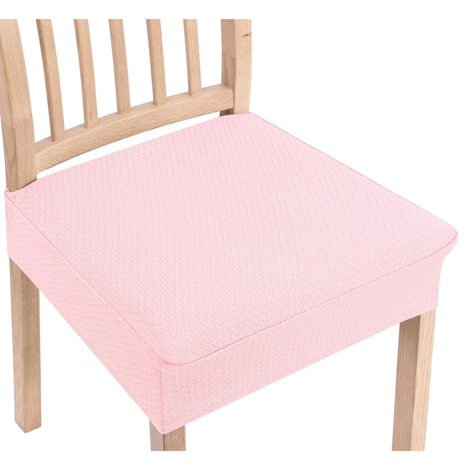 Smiry Stretch Jacquard Seat Covers for Dining Room Chairs Set of 6, Removable Washable Chair Seat Protector Slipcovers, No Rear Covers, Beige