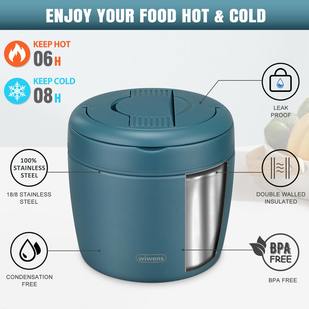 Thermo Food Jar for Hot Food Adults 32OZ Soup Thermo Lunch Containers Wide Mouth Vacuum Insulated Stainless Steel Leakproof Bento Box with Spoon (Black)