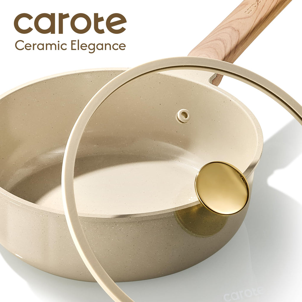 CAROTE 14Pcs Pots and Pans Set Non stick, Ceramic Cookware Set, Non-toxic Kitchen Cooking Set, PFAS and PFOA Free