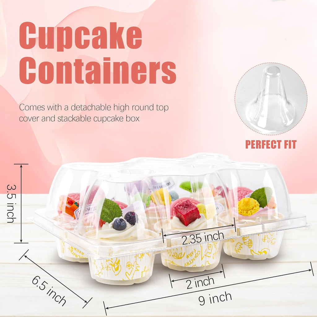 6 Count Cupcake Containers 30 Pack Cupcake Holders Clear Plastic Stackable Cupcake Boxes with Detachable Tall Dome Lids for 180 Cupcakes, BPA Free, Standard Size