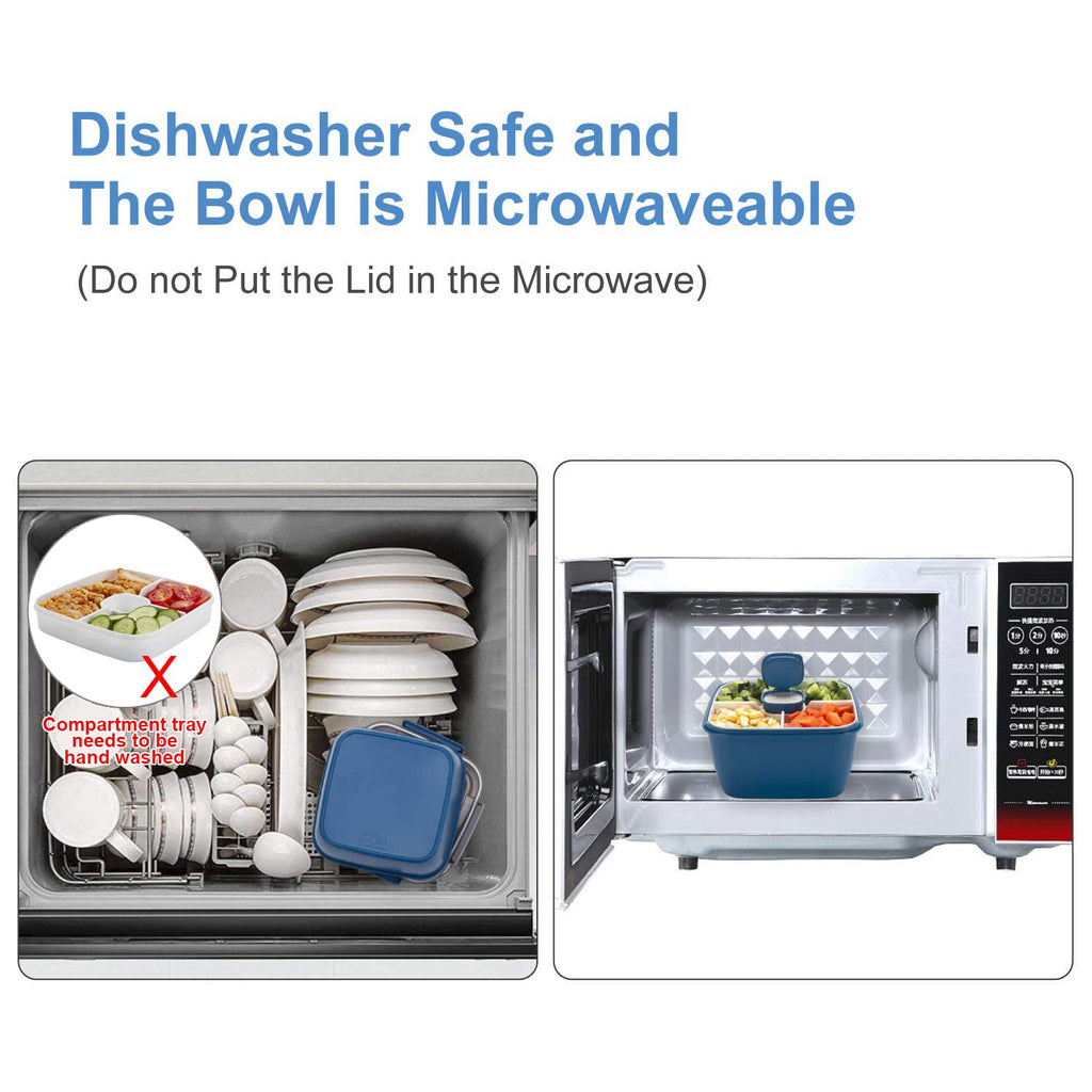 Freshmage Salad Lunch Container To Go, 52-oz Salad Bowls with 3 Compartments, Salad Dressings Container for Salad Toppings, Snacks, Men, Women (Blue)