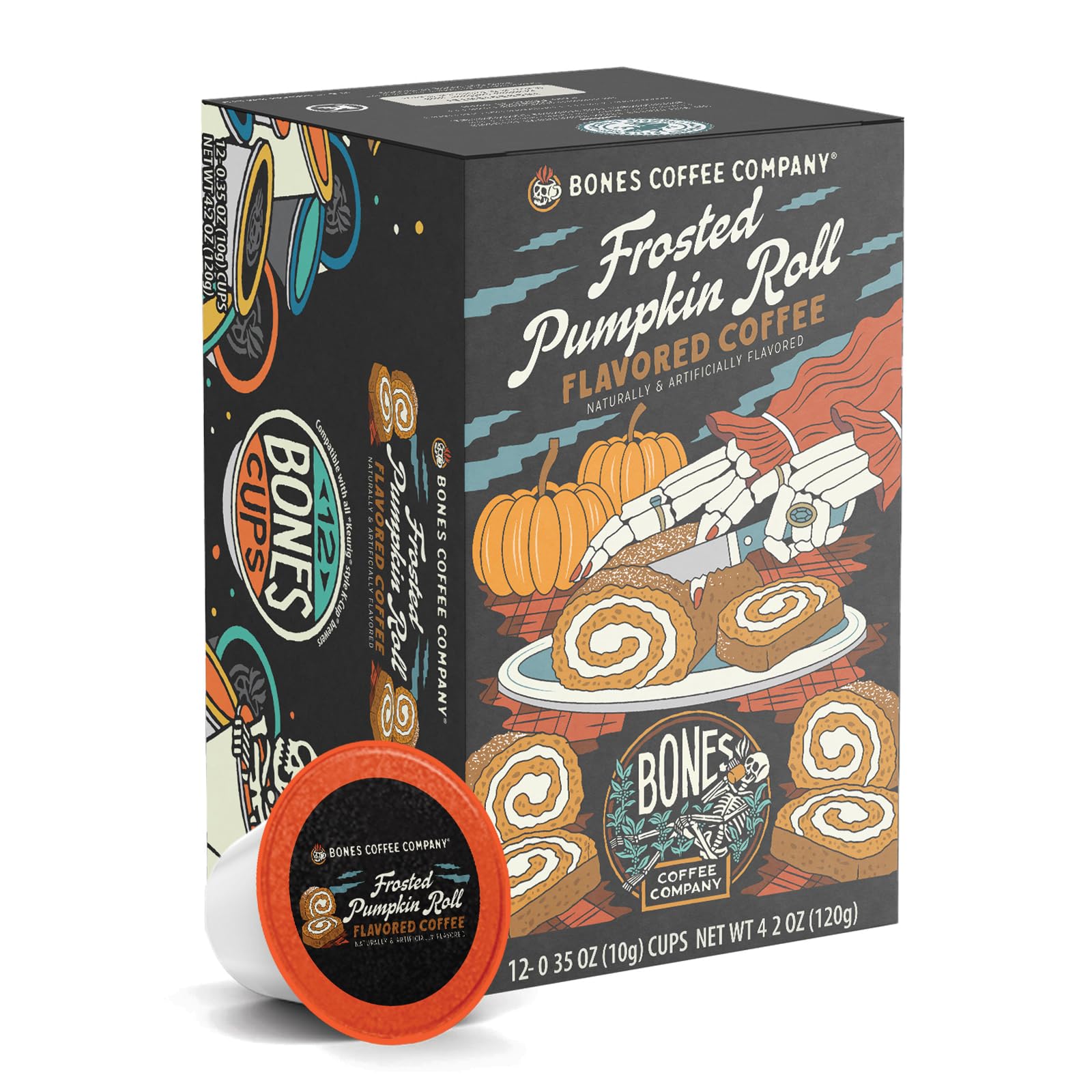 Bones Coffee Company Flavored Coffee Bones Cups Highland Grog Butterscotch Caramel | 12ct Single-Serve Coffee Pods Compatible with Keurig 1.0 & 2.0 Keurig Coffee Maker