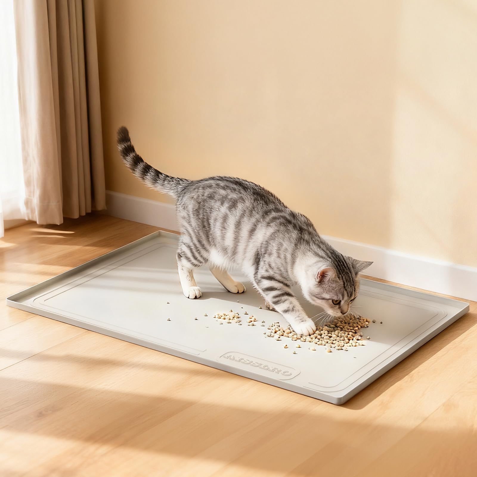 Aisslro Under Sink Mat 22" X 19", Waterproof Silicone Cabinet Protector with Raised Edge, Kitchen & Bathroom Leak Tray, Shelf Liner & Pet Feeding Mat for Dog Cat Food Mats, Light Gray