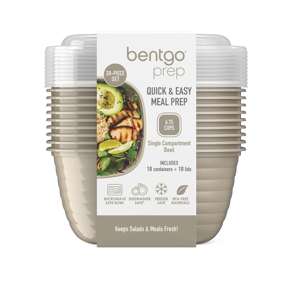 Bentgo Prep - 1-Compartment Bowls with Custom Fit Lids - Reusable, Microwaveable, Durable, PFAS & BPA-Free, Freezer and Dishwasher Safe Meal Prep Food Storage - 10 Bowls & 10 Lids (Graphite)