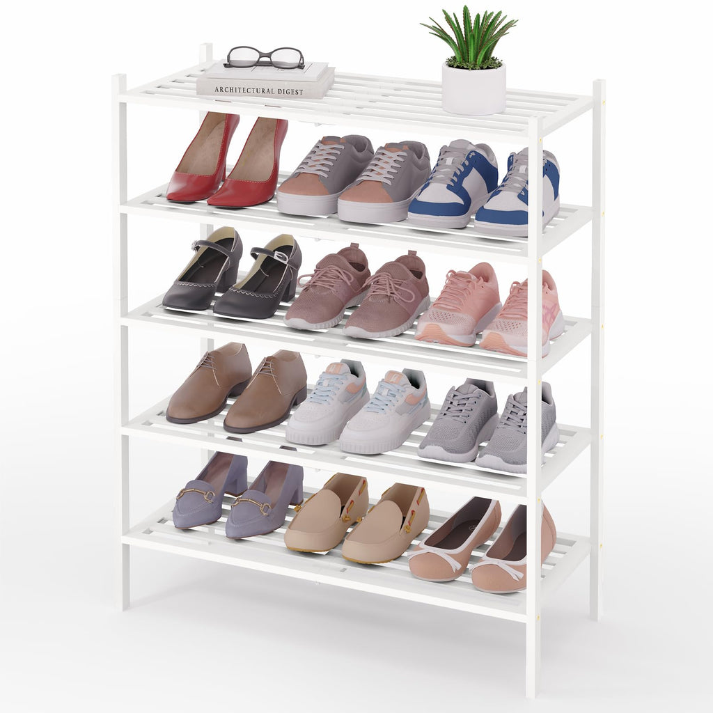 Smiry Bamboo Shoe Rack 3-Tier, Stackable Wooden Shoe Organizer for Entryway & Closet, Free Standing Wood Shoe Storage Shelf for Front Door & Small Spaces, Natural