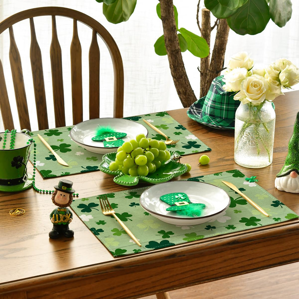 Artoid Mode Green Shamrock St. Patrick's Day Placemats Set of 4, 12x18 Inch Seasonal Spring Table Mats for Party Kitchen Dining Decoration