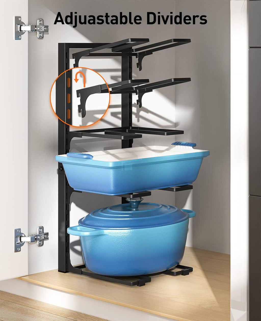 ORDORA Pots and Pans Organizer: Rack for Cabinet, 8-Tier Heavy Duty