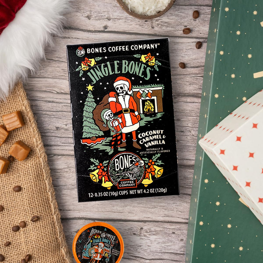 Bones Coffee Company Flavored Coffee Bones Cups Highland Grog Butterscotch Caramel | 12ct Single-Serve Coffee Pods Compatible with Keurig 1.0 & 2.0 Keurig Coffee Maker