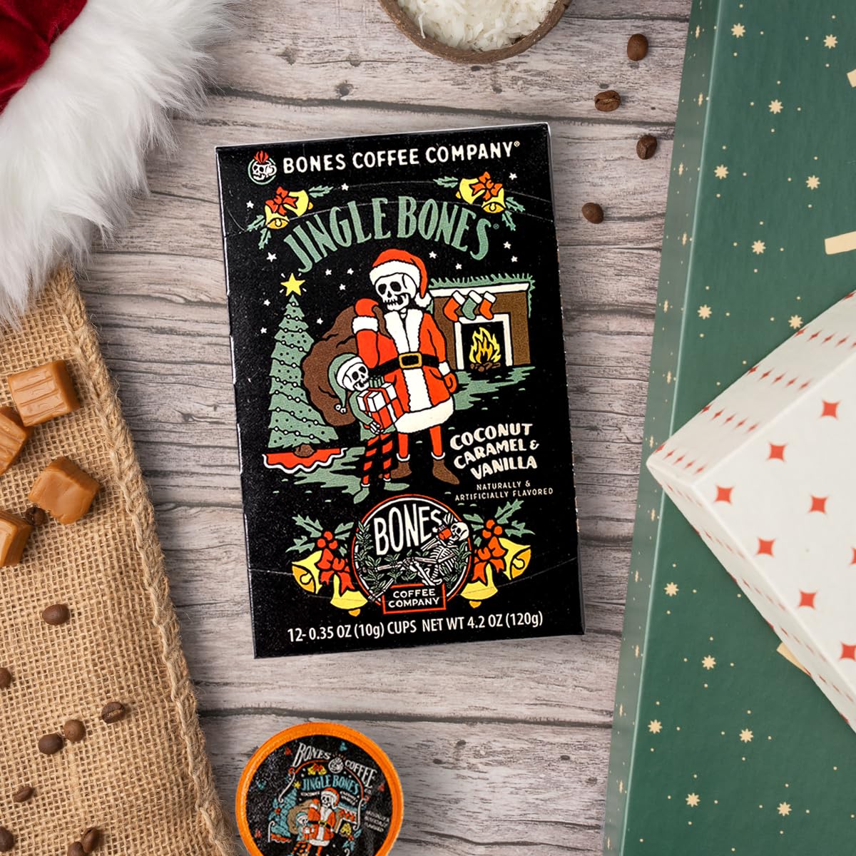 Bones Coffee Company Flavored Coffee Bones Cups Highland Grog Butterscotch Caramel | 12ct Single-Serve Coffee Pods Compatible with Keurig 1.0 & 2.0 Keurig Coffee Maker