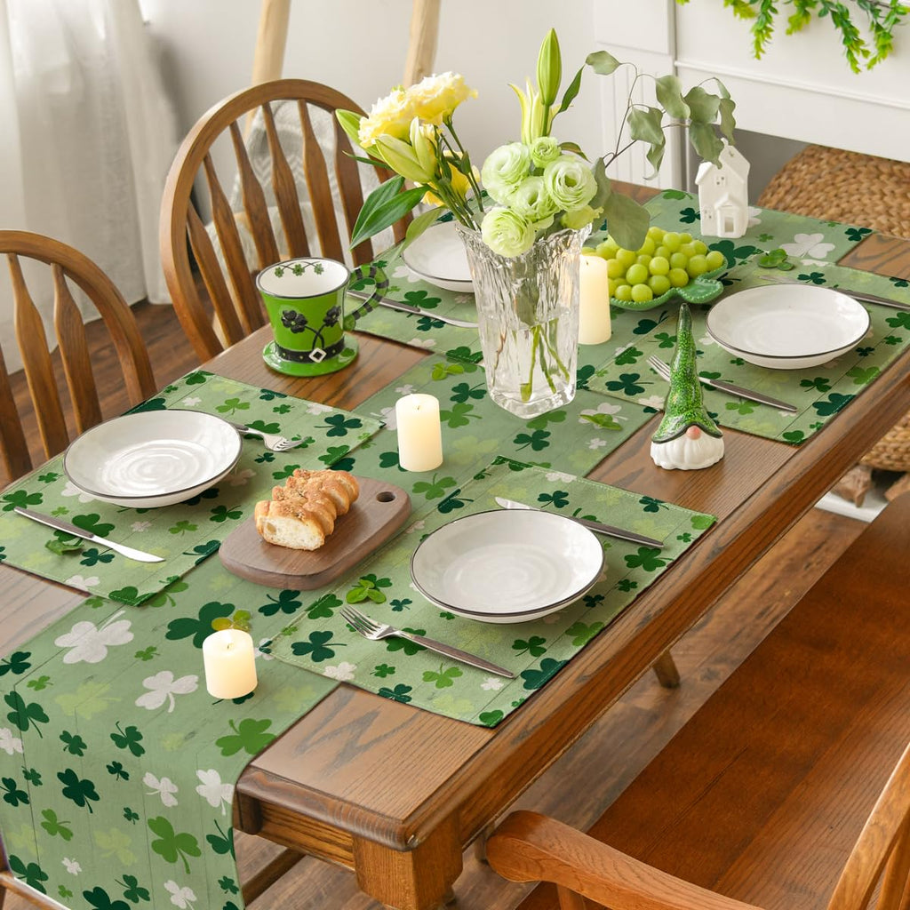 Artoid Mode Green Shamrock St. Patrick's Day Placemats Set of 4, 12x18 Inch Seasonal Spring Table Mats for Party Kitchen Dining Decoration