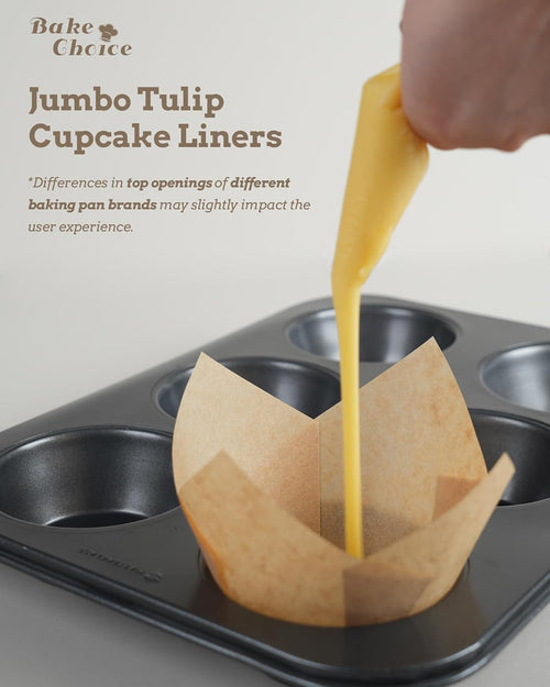 100pcs Natural Jumbo Tulip Cupcake Liners for Baking, Unbleached Cupcake Liner, Greaseproof Parchment Paper Muffin Liners, Tulip Muffin Liners for Party, Christmas, Valentines
