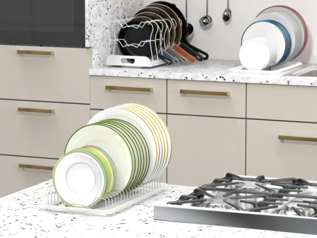 Simple Houseware Stainless Steel Plate Drying Rack with Drainboard, Chrome