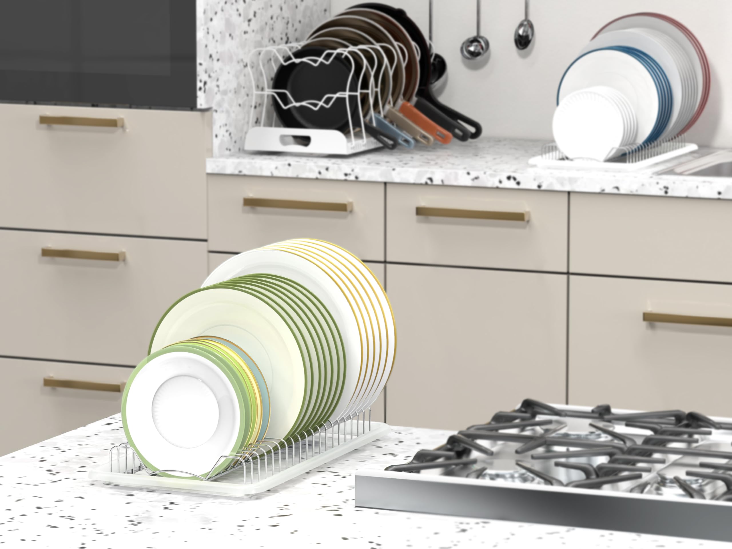 Simple Houseware Stainless Steel Plate Drying Rack with Drainboard, Chrome